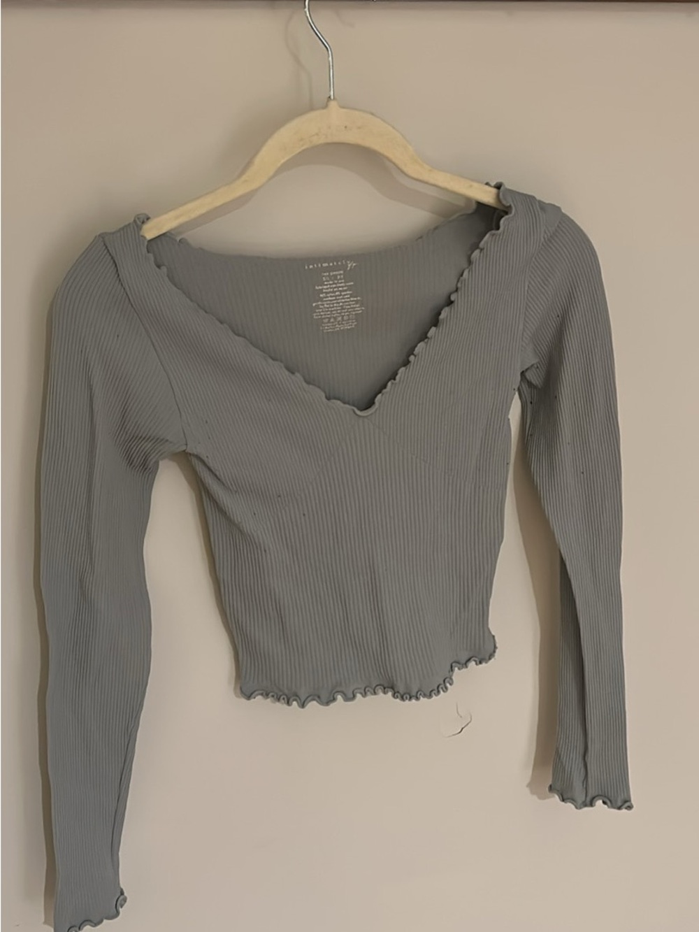 Free People Ribbed Long Sleeve Crop Top Sage Green XS/S